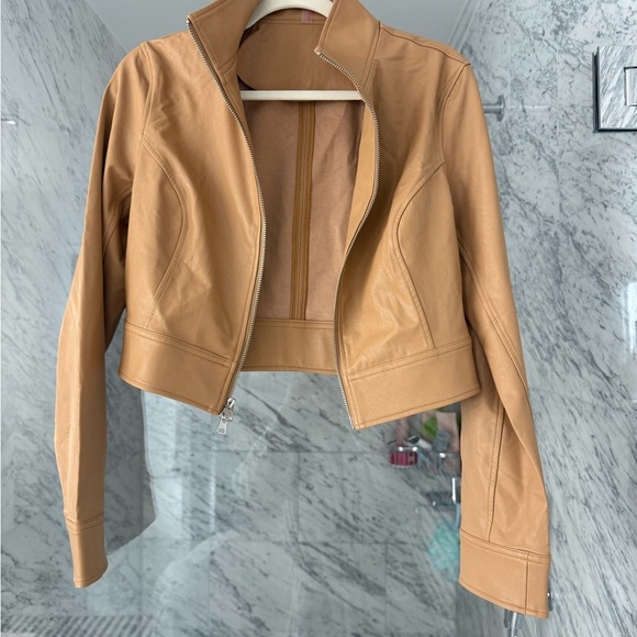 NEW Commando Faux Leather Cropped Biker Jacket | Camel - Picture 2 of 5